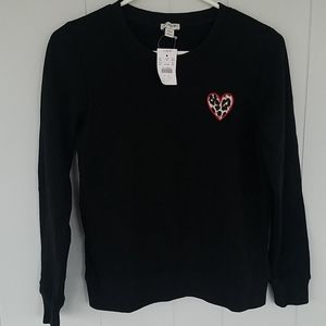 NWT J. Crew Black Animal Print Heart Sweatshirt
